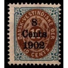 1902 - Dansk Vestindien - AFA 21 - Frimærke - København overtryk - Ret ramme - Ustemplet.